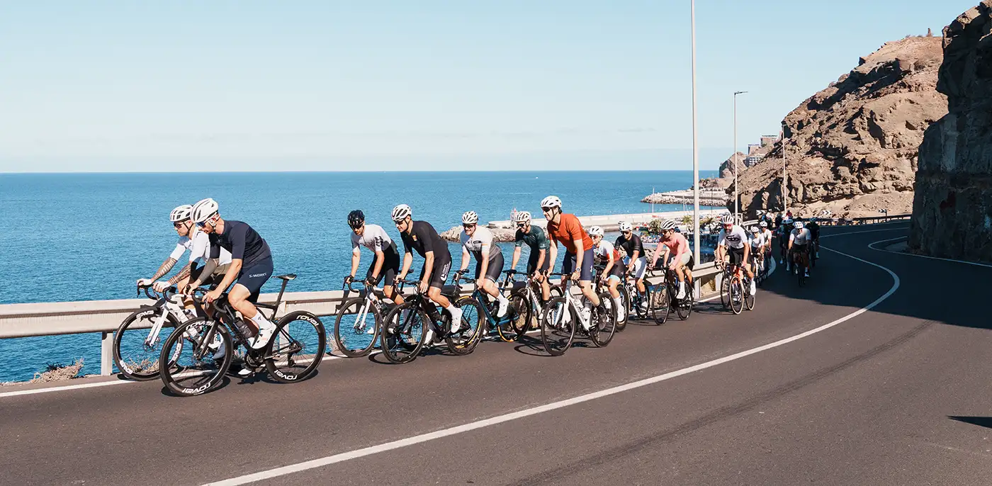 The group riding along the south coast of Gran Canaria